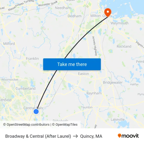 Broadway & Central (After Laurel) to Quincy, MA map