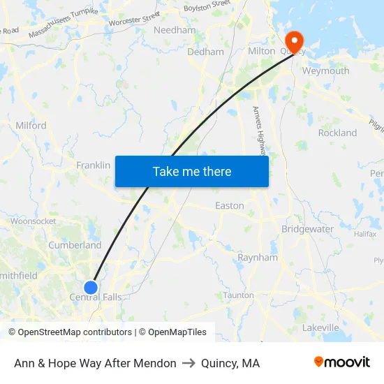 Ann & Hope Way After Mendon to Quincy, MA map