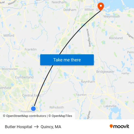 Butler Hospital to Quincy, MA map