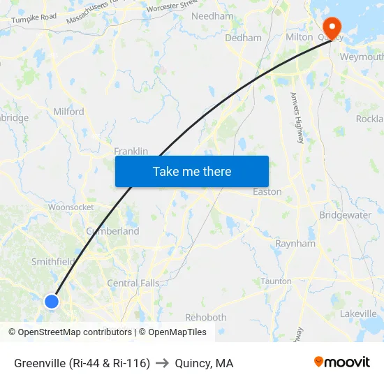 Greenville (Ri-44 & Ri-116) to Quincy, MA map