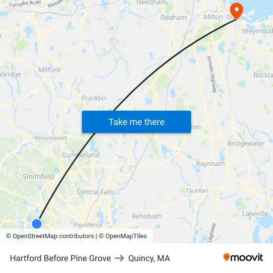 Hartford Before Pine Grove to Quincy, MA map