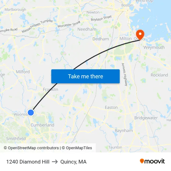 1240 Diamond Hill to Quincy, MA map
