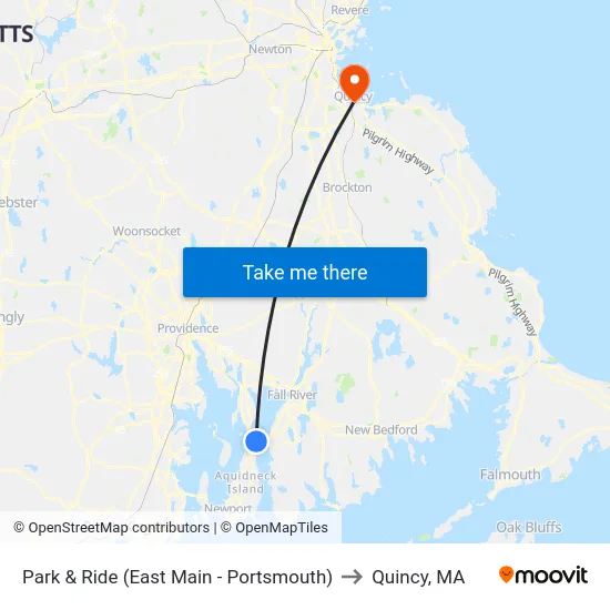 Park & Ride (East Main - Portsmouth) to Quincy, MA map