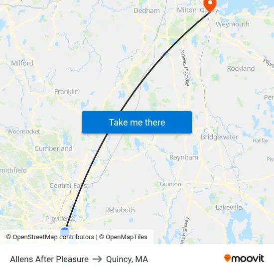 Allens After Pleasure to Quincy, MA map