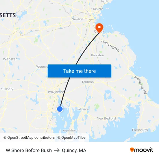 W Shore Before Bush to Quincy, MA map