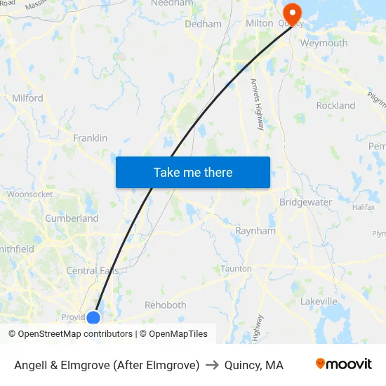 Angell & Elmgrove (After Elmgrove) to Quincy, MA map