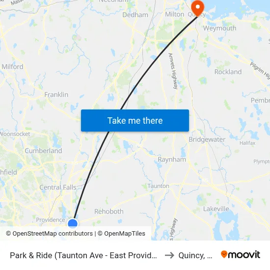 Park & Ride (Taunton Ave - East Providence) to Quincy, MA map
