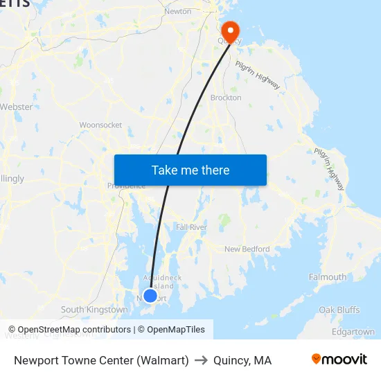 Newport Towne Center (Walmart) to Quincy, MA map