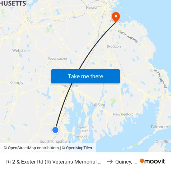 Ri-2 & Exeter Rd (Ri Veterans Memorial Cemetery) to Quincy, MA map
