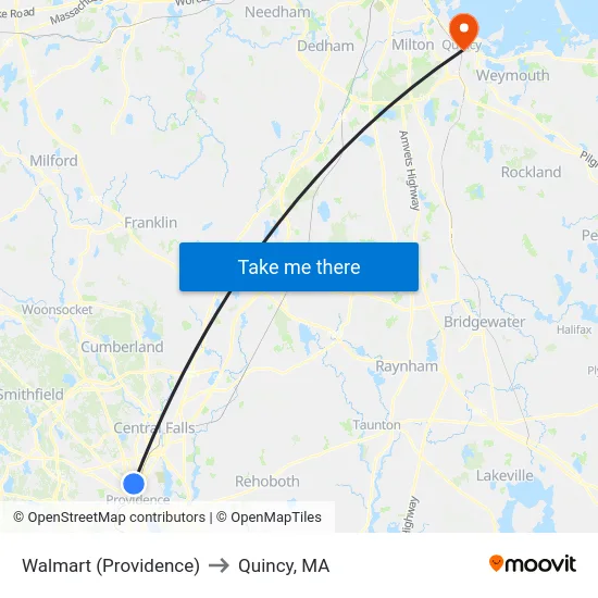 Walmart (Providence) to Quincy, MA map