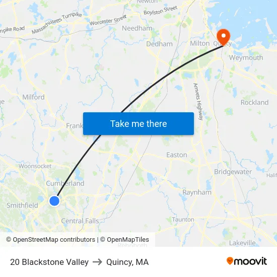 20 Blackstone Valley to Quincy, MA map