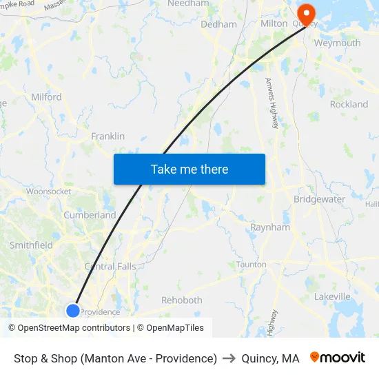 Stop & Shop (Manton Ave - Providence) to Quincy, MA map