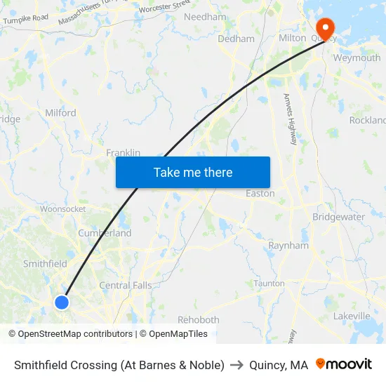 Smithfield Crossing (At Barnes & Noble) to Quincy, MA map
