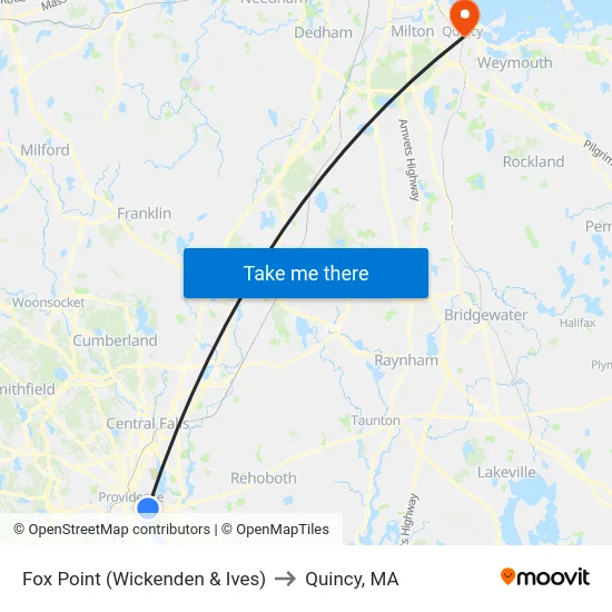 Fox Point (Wickenden & Ives) to Quincy, MA map