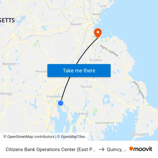 Citizens Bank Operations Center (East Providence) to Quincy, MA map