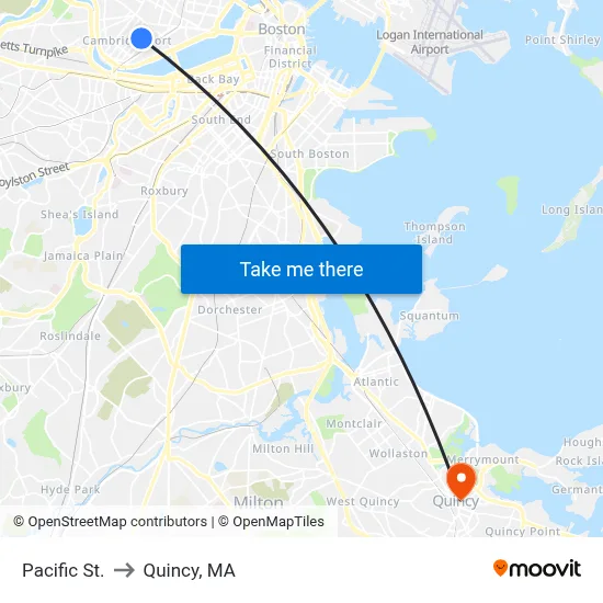 Pacific St. to Quincy, MA map