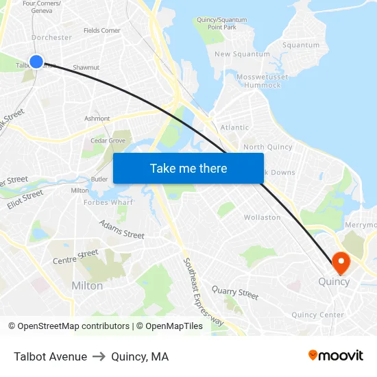 Talbot Avenue to Quincy, MA map
