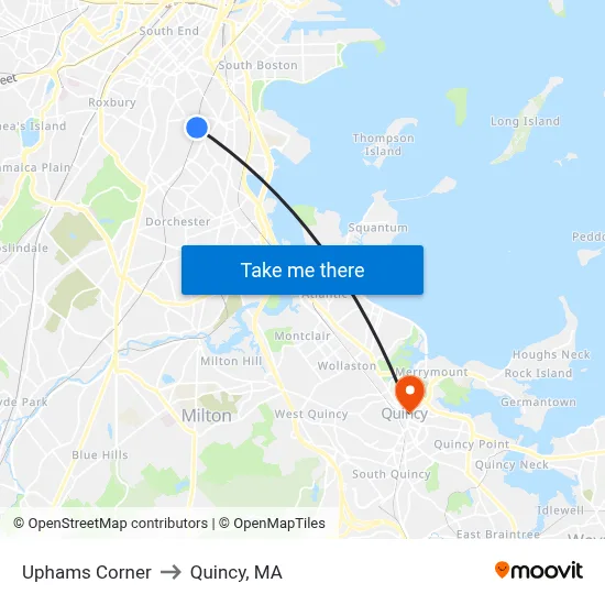 Uphams Corner to Quincy, MA map