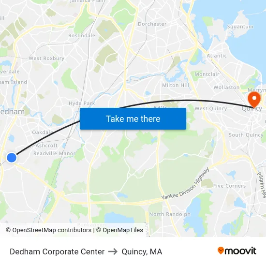 Dedham Corporate Center to Quincy, MA map