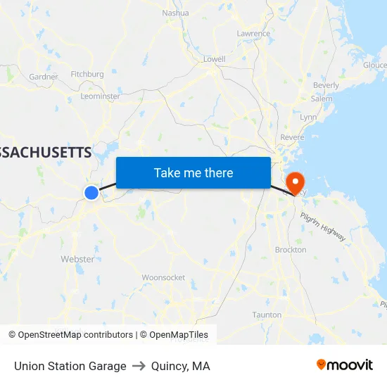 Union Station Garage to Quincy, MA map