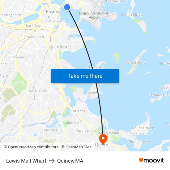 Lewis Mall Wharf to Quincy, MA map