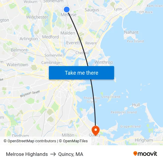 Melrose Highlands to Quincy, MA map