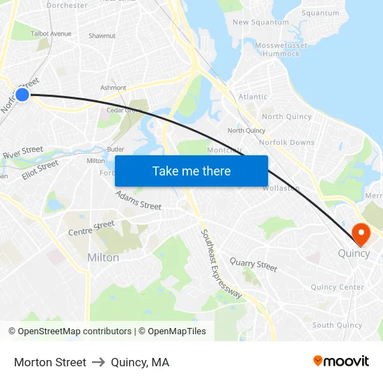 Morton Street to Quincy, MA map