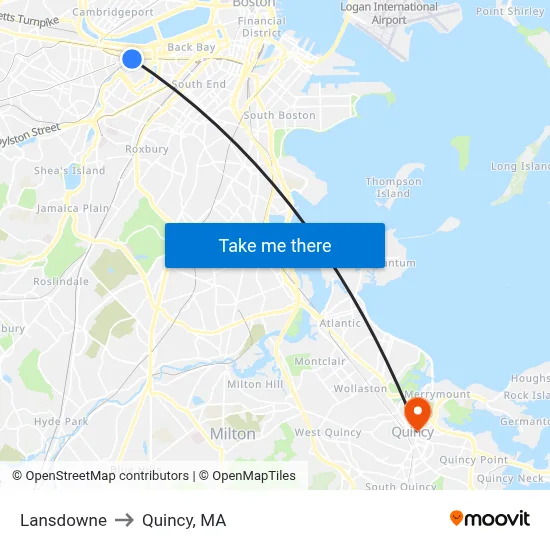 Lansdowne to Quincy, MA map