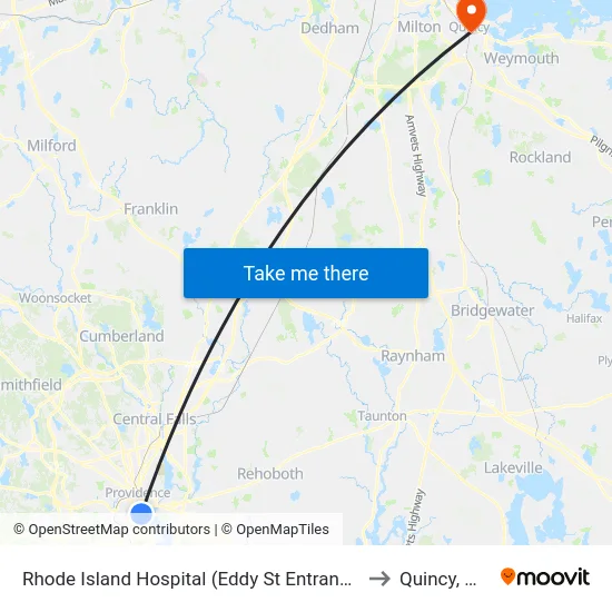 Rhode Island Hospital (Eddy St Entrance) to Quincy, MA map