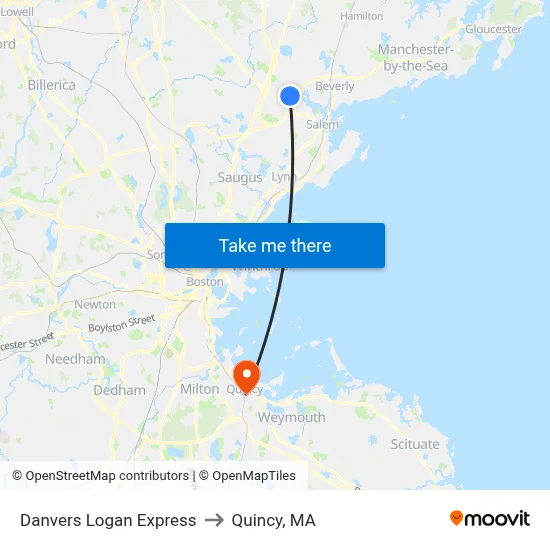 Danvers Logan Express to Quincy, MA map
