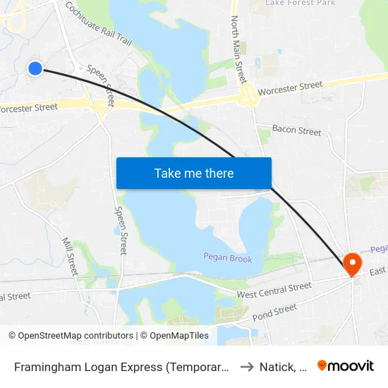 Framingham Logan Express (Temporary Stop) to Natick, MA map