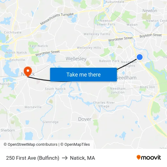 250 First Ave  (Bulfinch) to Natick, MA map