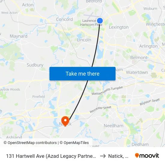 131 Hartwell Ave  (Azad Legacy Partners) to Natick, MA map