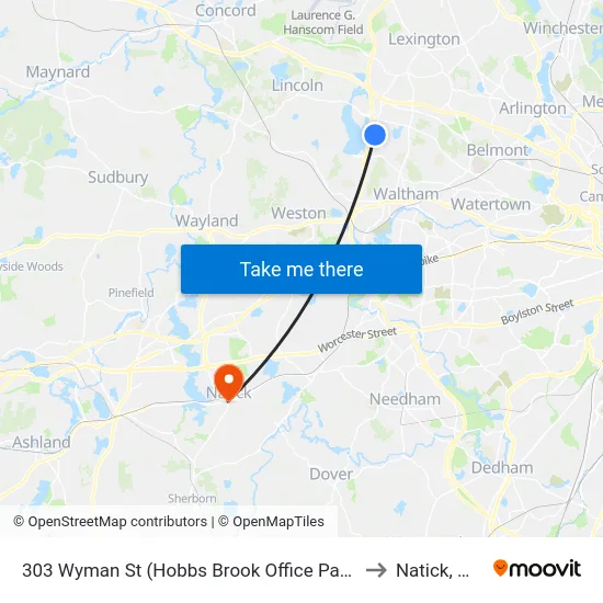 303 Wyman St  (Hobbs Brook Office Park) to Natick, MA map