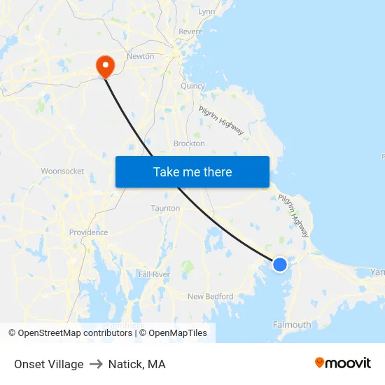 Onset Village to Natick, MA map