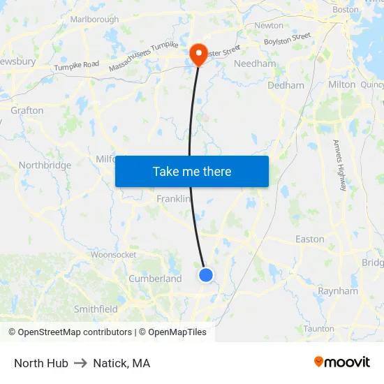 North Hub to Natick, MA map