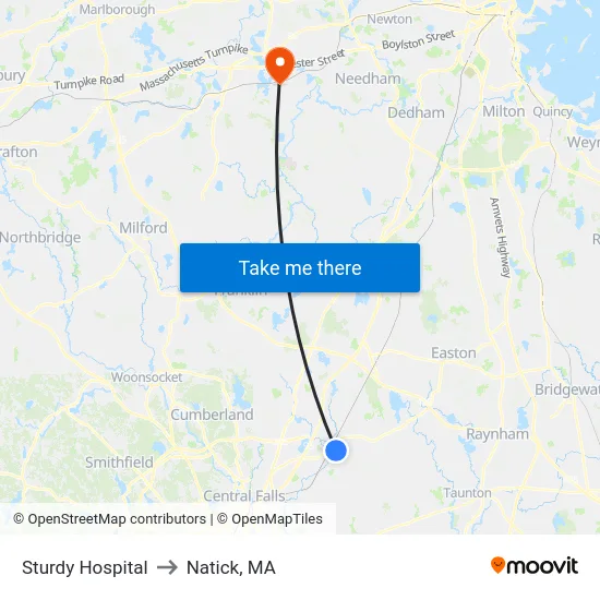 Sturdy Hospital to Natick, MA map