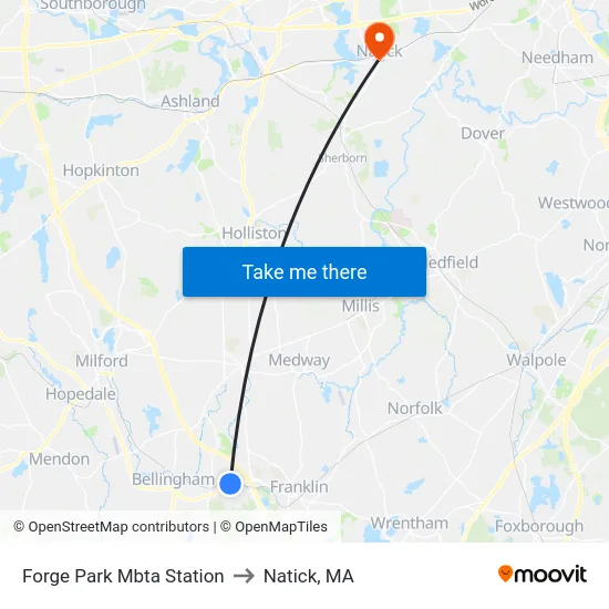 Forge Park Mbta Station to Natick, MA map