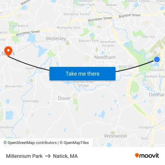 Millennium Park to Natick, MA map
