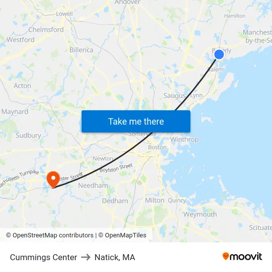 Cummings Center to Natick, MA map