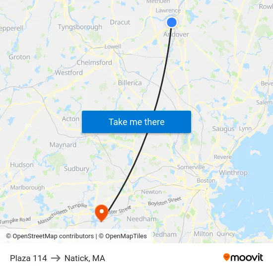 Plaza 114 to Natick, MA map
