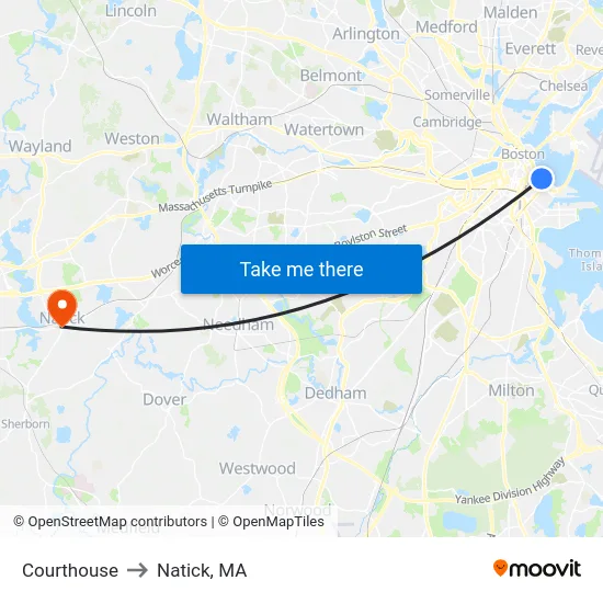 Courthouse to Natick, MA map