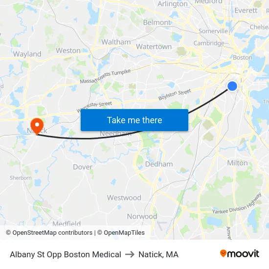 Albany St Opp Boston Medical to Natick, MA map