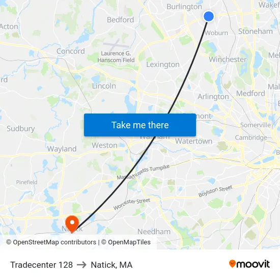 Tradecenter 128 to Natick, MA map