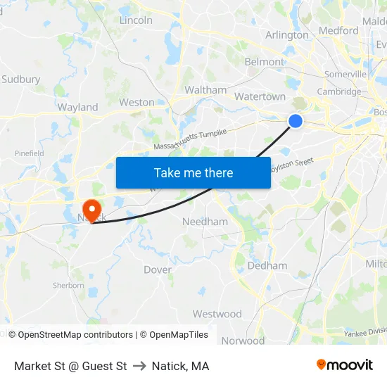 Market St @ Guest St to Natick, MA map