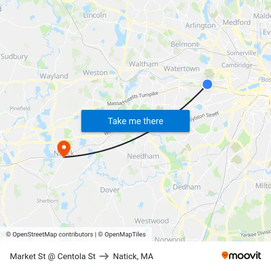Market St @ Centola St to Natick, MA map
