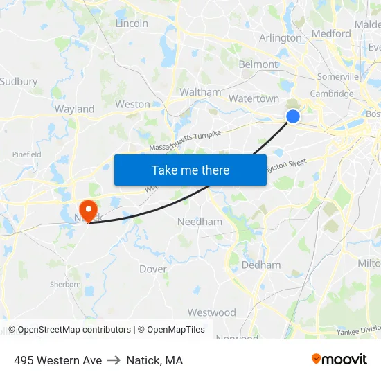 495 Western Ave to Natick, MA map