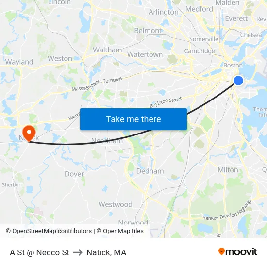 A St @ Necco St to Natick, MA map