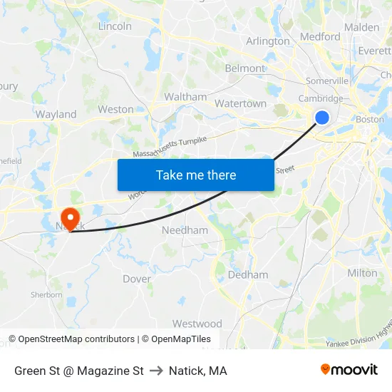 Green St @ Magazine St to Natick, MA map