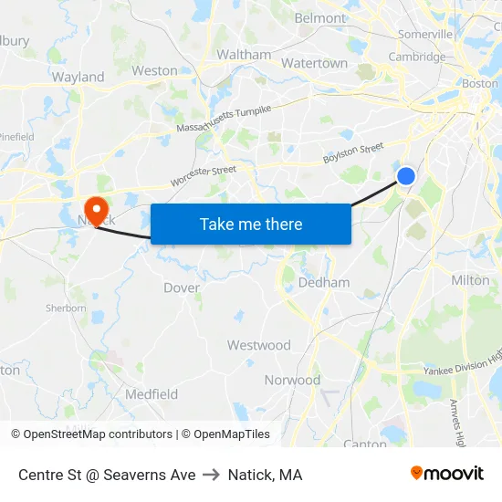 Centre St @ Seaverns Ave to Natick, MA map